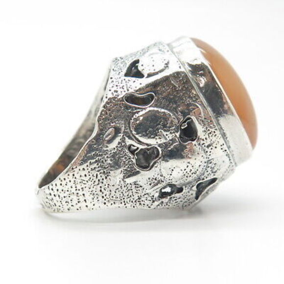 925 Sterling Silver Vintage Real Agate Gem Adjustable Ring Size 7-9 - Picture 4 of 8